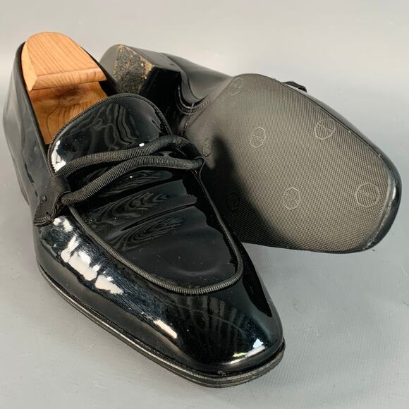 TOM FORD Size 10.5 Nero Black Patent Leather Grosgrain Trim Slip On Loafers main image 9